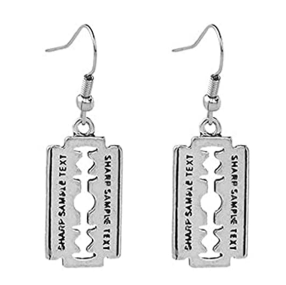Silver Fake Razor Blade Earrings Punk Gothic Dangle - Picture 1 of 4